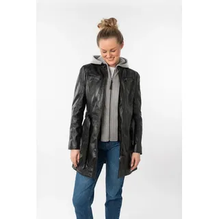 Mauritius Ledermantel BENTE2 (mit Gürtel) lange Lederjacke mit Gürtel & abnehmbarem Kapuzen-Inlay schwarz XXL (44)