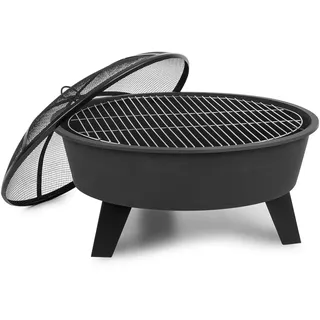 Blumfeldt 2-in-1 Feuerschale - Feuerschale für den Garten mit Edelstahl-Grillrost, Feuerschalen FireView Concept, Funkenschutz, Trageringe, Schürhaken & Grillrost, Stil: Nolana, schwarz