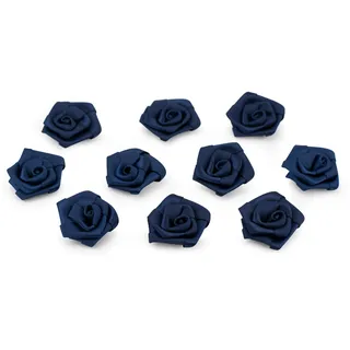 Satinrosen 3cm 10 Stück zum Basteln Dekorieren Verzieren - FARBAUSWAHL - kleine Deko Rosen aus Stoff - Hochzeit Tischdeko Geschenkverpackung Scrapbooking Handarbeit Blüten Dekoideen Dunkelblau