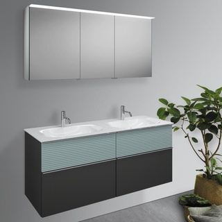 Burgbad Fiumo Badmöbel-Set Doppelwaschtisch mit Waschtischunterschrank und Spiegelschrank, SGGT142RF3958FOT55C0001G0146