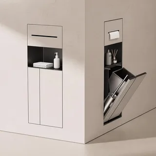 4-in-1 Toilettenpapierhalter Unterputz, Unterputz WC Modul, 79 x 34 x 14cm | Edelstahl Klobürstenhalter Befliesbar mit Toilettenpapierhalter, Offenem Regal, Mülleimernische für Badezimmer Küche Büro