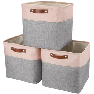 Mangata 25|28|30|33cm Aufbewahrungsbox Stoff, Aufbewahrungskorb für Regal, Korb Aufbewahrung, 3-er Pack, 33x33x33 cm, Grau Rosa