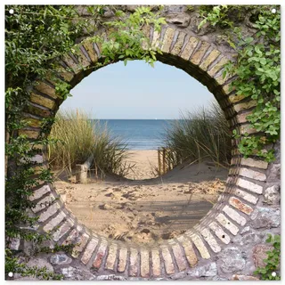 MuchoWow© Gartenposter Outdoor Bilder Gartendeko für draußen Wetterfest | 100x100 cm - Garten Sichtschutz Terrasse Deko Banner Draußen Bild Aussicht - Strand - Düne - Sommer