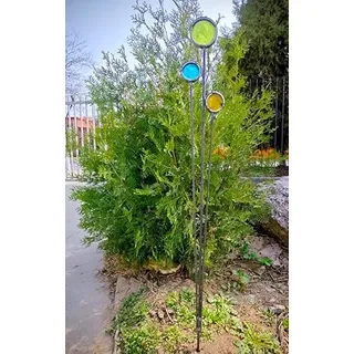 Zen Man Edelrost Gartenstecker Beetstecker aus Metall mit Glasdeko Garten Blumen Rost Gartenskulptur Glück Symbol Gartendeko 032214-1, H115cm