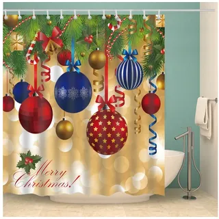 BTTO V&G Duschvorhang Badezimmer Vorhang mit Haken,Weihnachts-Duschvorhang Breite 180 cm (1-tlg), Antischimmel Umweltfreundlich,für Badezimmer