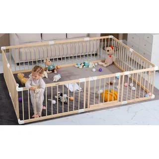 Laufgitter Baby Holz – Baby Gitter Laufstall mit Tür – Klicksystem – Schneller Aufbau 10 Min – 140x200cm