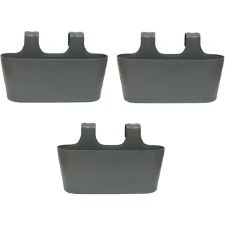 ENGELLAND 3 x Blumenkasten Oval Zum Hängen Blumentopf Balkonkasten Speicher Grau