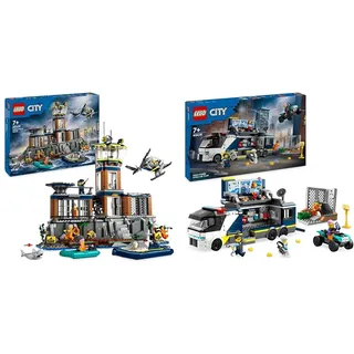 LEGO City Polizeistation auf der Gefängnisinsel, Polizei-Spielzeug mit Hubschrauber & City Polizeitruck mit Labor, Polizei-Set mit Quad und LKW-Spielzeug