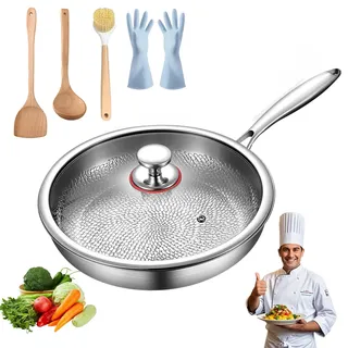 Knubbuf Tipanexi Titan Bratpfanne, Titanium Hammered Pan Pro, Bratpfanne Titan, TitanPfannes Unbeschichtet mit Deckel 26/28/30/32/34 cm, Titanpfannen für Gas, Elektro, Induktionsherde (26cm)