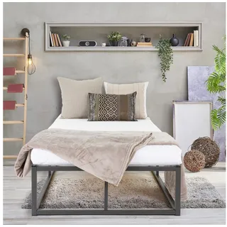 ML-DESIGN Metallbett Bett für Schlafzimmer mit Lattenrost auf Stahlrahmen robust, Gästebett 90x200 cm Anthrazit mit Matratze 16cm leichte montage weiß
