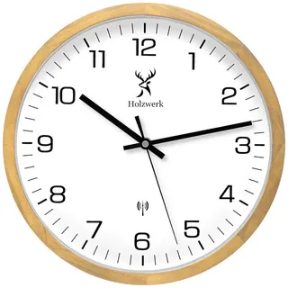 Holzwerk Wanduhr, Beige, Weiß, Schwarz, Holz, Glas, Metall, Holz Optik, Rund, 30x30x4.2 cm, CE, Funkuhr, Dekoration, Uhren, Wanduhren