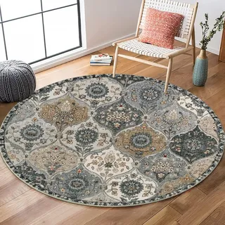 Nyescasa Runder Teppich Vintage Boho Waschbar Baumwollteppich Mandala Bedruckt Wohnzimmerteppich Rund 100cm Flauschig Modern Teppich für Schlafzimmer Wohnzimmer Esszimmer Küche Innen