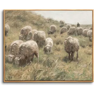 luxuskollektion Vintage Leinwand Bilder Mit Rahmen 50x75 Cm Schafherde Wiese Tier Wohnzimmer