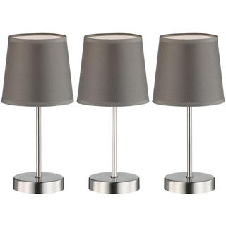 Tischleuchten Esszimmer Tischlampe Nachttischlampe Leselampe grau, Textil, Metall nickel matt, 1x E14,DxH 14x32 cm, 3er Set