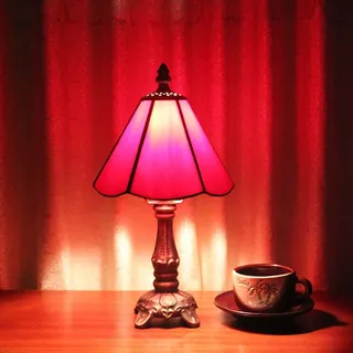 Tokira Tiffany-Stil Tischlampe Rot, E14 6" Mini Klein Glasmalerei Vintage Tischlampe Schlafzimmer, Schön Nachtlicht Kinderzimmer(Ohne Glühbirnen)