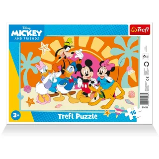 Trefl - Rahmenpuzzles 15 Teile, Der neugierige Mickey, Mickey Mouse, 3+ | Puzzle für Kleinkinder, 15 große Teile, Rahmen und stabile Unterlage, Puzzle mit Märchenfiguren, hohe Qualität