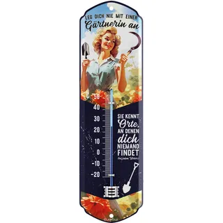 LANOLU Thermometer Garten außen- und innen, Deko-Schilder Garten vintage, Retro Blechschild, Chill Lounge Gartendeko - Wanddeko Schild aus Metall 8x28cm