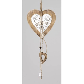 Deko Anhänger Herz Herzchen 40 cm, Holz Metall Shabby weiß, Dekohänger im Landhausstil Vintage, Herzanhänger Hochzeitsdeko