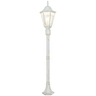 Licht-Erlebnisse Wegeleuchte mit Bewegungsmelder Glas Aluminium in Weiß-Gold IP44 Garten 112,5 cm E27 Laterne Rustikale Stehlampe Mastleuchte Außen BRISTOL
