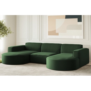 Fun Möbel Wohnlandschaft U-Form Sofa PALMA in Stoff Opera Velvet Grün