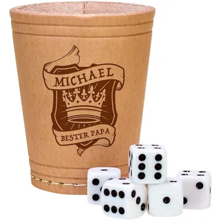 Gadget Storm Leder Würfelbecher mit Gravur für Papa, Personalisierter Knobelbecher, Würfel Set, Kniffelbecher mit Name, Würfelspiele Becher, Kniffel Becher, Reisespiele, Standard Würfel, Spielwürfel