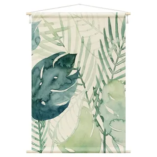Bilderdepot24 Wandteppich modern Aquarell Tropisch grün, rechteckig, Höhe: 2.6 mm, großes Wandbild aus Natur-Baumwolle Wandbehang Stoffbild Tuch Wollseil grün rechteckig | 110 cm x 165 cm x 2.6 mm