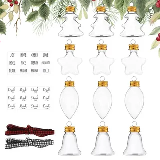 FuxFuis 12 Stück Weihnachtskugeln zum Befüllen, Kunststoff Weihnachtskugeln Christbaumkugeln 4 Arten Form Weihnachten Kugeln Deko Weihnachtsbaumschmuck Weihnachtskugeln-Set für Weihnachtsbaum Kamin