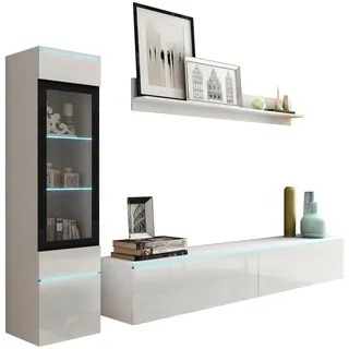 veneti Wohnwand Vera, | WEISS Hochglanz,
