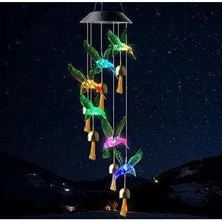 Windspiele Neue Outdoor-Solar-Wind- Klingelampe LED Hummingbird Bell Ornamente Wishing Flaschengarten Balkon Deko- Urlaub Geburtstagsgeschenke