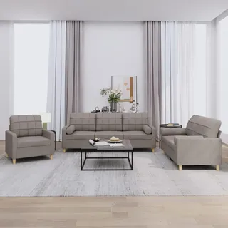 IKAYAA Sofagarnitur - 3-Sitzer + 2-Sitzer + Sessel Couch Set mit Kissen in Stoff-Taupe für Wohnzimmer