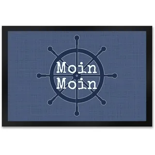 speecheese Fußmatte XXL in 50x75 cm im maritimen Stil mit Spruch: Moin Moin und Steuerrad Maritim Heimathafen Meer Ostsee Nordsee Schuhmatte Norden Nordlicht Leuchtturm Anker Möwe Küste Wind