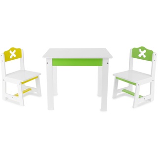 Bieco Kindersitzgruppe Frühling aus Holz, 3er Set | Sitzgruppe Kinder | Kindertisch mit Stühle | Spieltisch Baby | Kindersitzgruppe Holz | Safety...