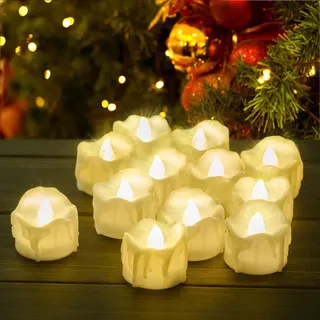 LED Kerzen, 12 Stück Flackernden led teelichter mit Timerfunktion, Flammenlose Teelichter, 6 Stunden an und 18 Stunden aus, elektrische flackernde batteriebetriebene kerzen (Warmes weißes Licht)