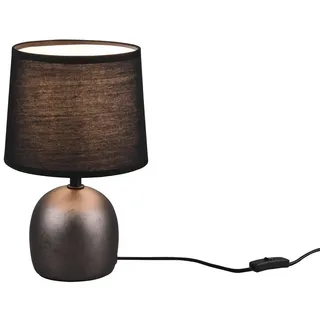 Reality Leuchten LED Nachttischlampe, Dimmfunktion, LED wechselbar, Warmweiß, kleine skandinavische Landhausstil mit Stoff Lampenschirm Schwarz 26cm schwarz|silberfarben