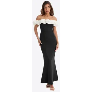 Imily Bela Maxikleid Damen Off-Shoulder Mermaid mit Rüschen Elegant Abendkleid (Packung, 1-tlg., 1per-Pack) mit voluminöser weißer Rüschen schwarz M