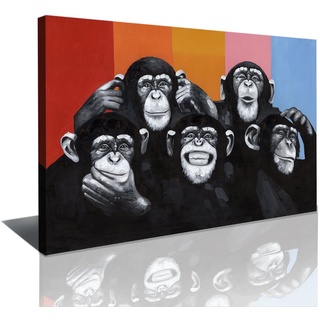 bestpricepictures 80 x 60 cm Bild auf Leinwand Affen bunt 4004-SCT deutsche Marke und Lager - Die Bilder/das Wandbild/der Kunstdruck ist fertig gerahmt
