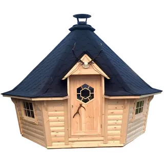JVmoebel Grillkota Grillhütte aus Holz mit integrierter Grillstelle und großen Fenstern, Made in Europe beige|braun