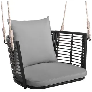 COSTWAY Hängesessel, ohne Gestell, mit Kissen, Rattan 180kg höhenverstellbar grau 80 cm x 38 cm x 63.5 cm