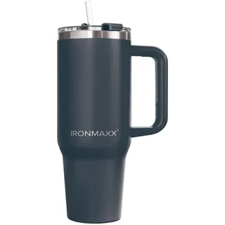IronMaxx Cup mit Griff - Anthrazit 1,2L | mit inkludiertem Strohhalm | Schlankes modernes Design aus rostfreiem Edelstahl | doppelwandige Isolierung | hält Warm und Kalt