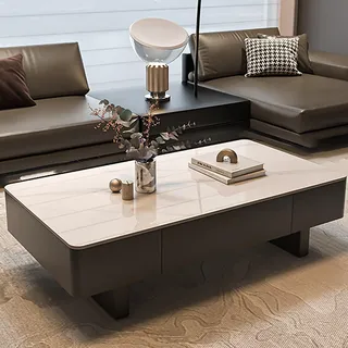 LHXLSH Moderner Couchtisch aus Stein mit Schubladen, Hochglanz-Couchtisch für Wohnzimmer, Schlafzimmer, Wohnung, Studio (White)