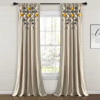 Lush Decor Boho-Fenstervorhang mit Quaste, Leinen, 241,3 x 132,1 cm, Gelb und Grau (Einzelnes Panel)