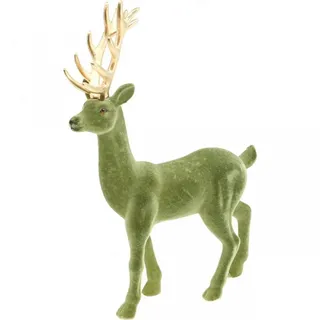 Florists Products Weihnachtsmann Deko Hirsch Figur Rentier Beflockt Grün Gold Weihnachtsdeko grün