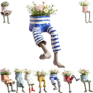 AHXHA Lustiger Blumentopf, Kreativer Sitzender Menschenbein Pflanztopf für Sukkulenten & Kakteen, Mini Blumentopf mit Ablaufloch, Einzigartige Pflanzen Deko für Regal Fensterbank Schreibtisch,#08