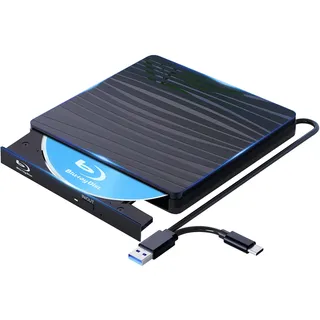Externes Blu Ray Laufwerk 50G, Type-C & USB 3.0 HD 1080P Bluray Laufwerk Extern Blu ray Laufwerk Extern BD CD DVD ROM RW Blu-ray Laufwerk für Laptop PC Mac Windows 11/10/8/7/XP/Linux/MacOS Schwarz