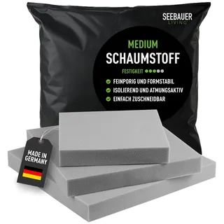 SEEBAUER Living Schaumstoff MEDIUM RG 35/40 (Mittelfest) 120 x 50 x 5 cm Schaumstoffplatte für Polster und Sitzkissen, Polsterschaumstoff als Zuschnitt für Sitzpolster