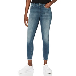 ONLY Damen Skinny Fit Jeans Mid Waist Denim Stretch Hose Stoned Washed Design mit Fransen XL/32