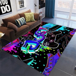 PEIHUODAN Kinderteppich Spiel Joystick 3D Hip Hop Spielkonsole Gamepad Schlafzimmer Wohnzimmer Großer Teppich mit Gymnastikmatte, Gaming Fußmatte rutschfest Videospiel Teenager (Farbe 1,80 x 160 cm)