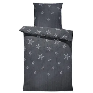 Leonado Vicenti Winter Bettwäsche Thermo Fleece Flausch Kuschelig Warme Garnitur Bettbezüge Set, Größe:3 teilig 200x200 cm, Farbe:Sterne grau