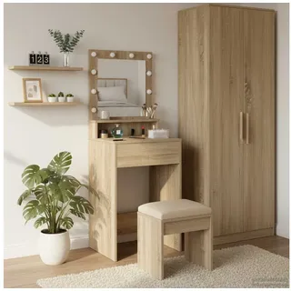 vidaXL Schminktisch mit LED-Leuchten Sonoma Eiche, 50x41x135 cm