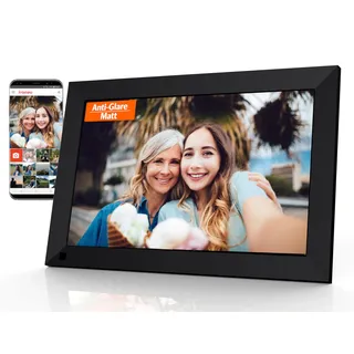 Cytem Digitaler Bilderrahmen 10.1 Zoll mit WLAN & Frameo, Anti-Glare Matt, 32GB Speicher, Bewegungssensor, für USB-Stick +SD-Karte, automatische Bilddehung, IPS-Touchscreen 1280x800, Schwarz